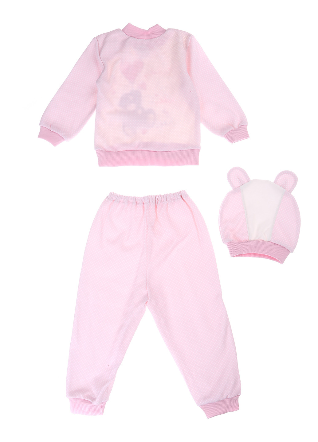Розовый демисезонный комплект (кофта, брюки, шапка) KINDER MODE