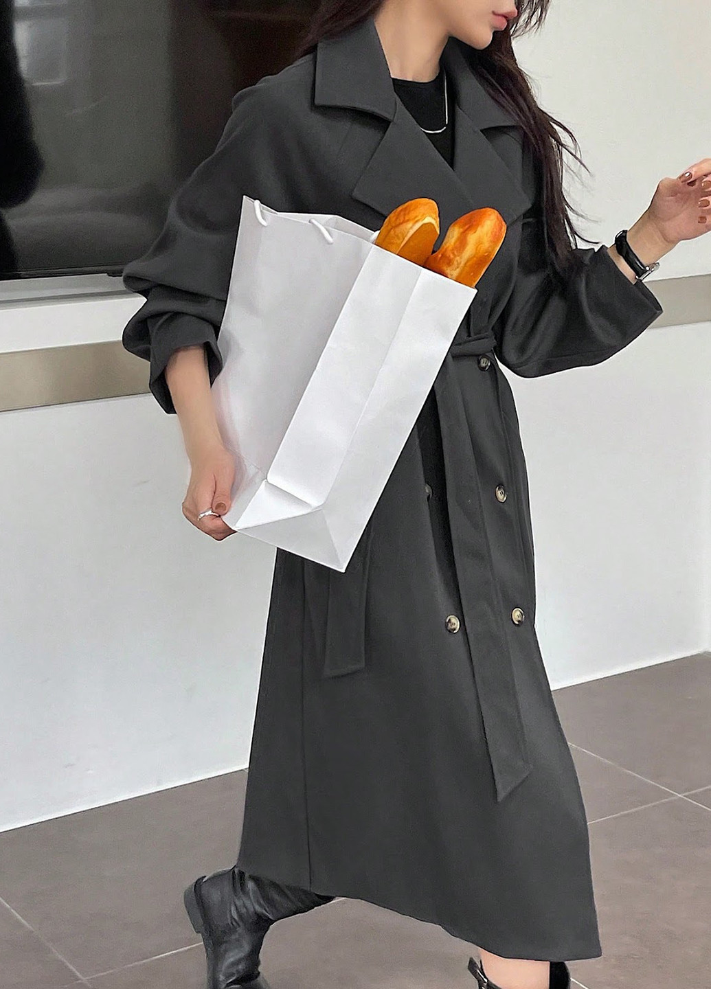 Сіре демісезонне Пальто двобортне SHEIN