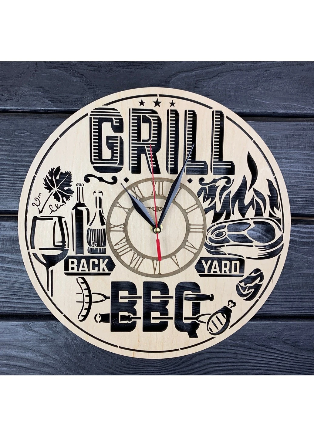 Оригінальний настінний годинник з дерева «Гриль BBQ» 7Arts (253566337)