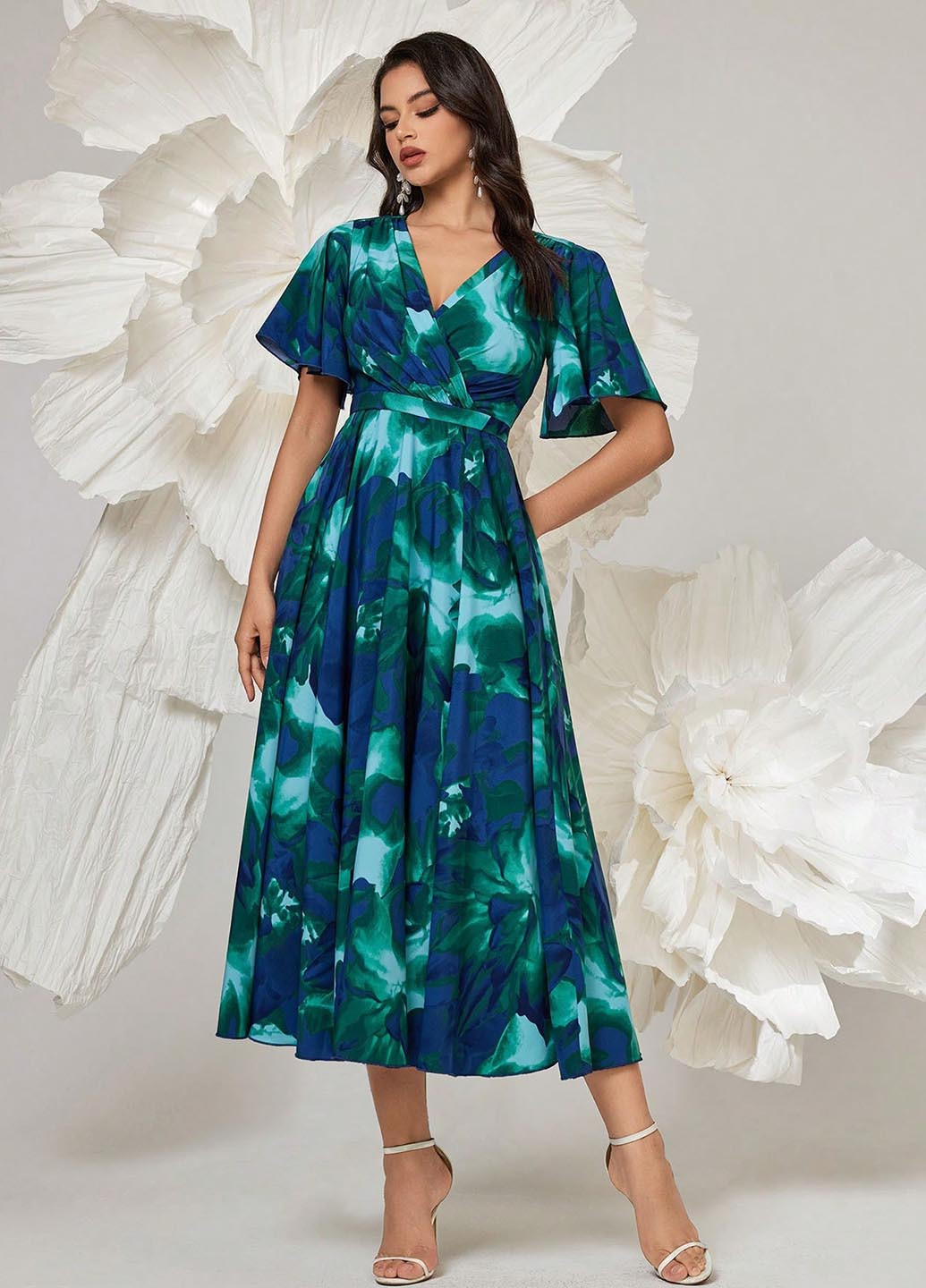 Комбінована кежуал сукня з спідницею-сонце SHEIN з квітковим принтом