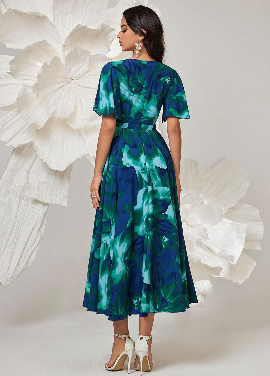 Комбінована кежуал сукня з спідницею-сонце SHEIN з квітковим принтом