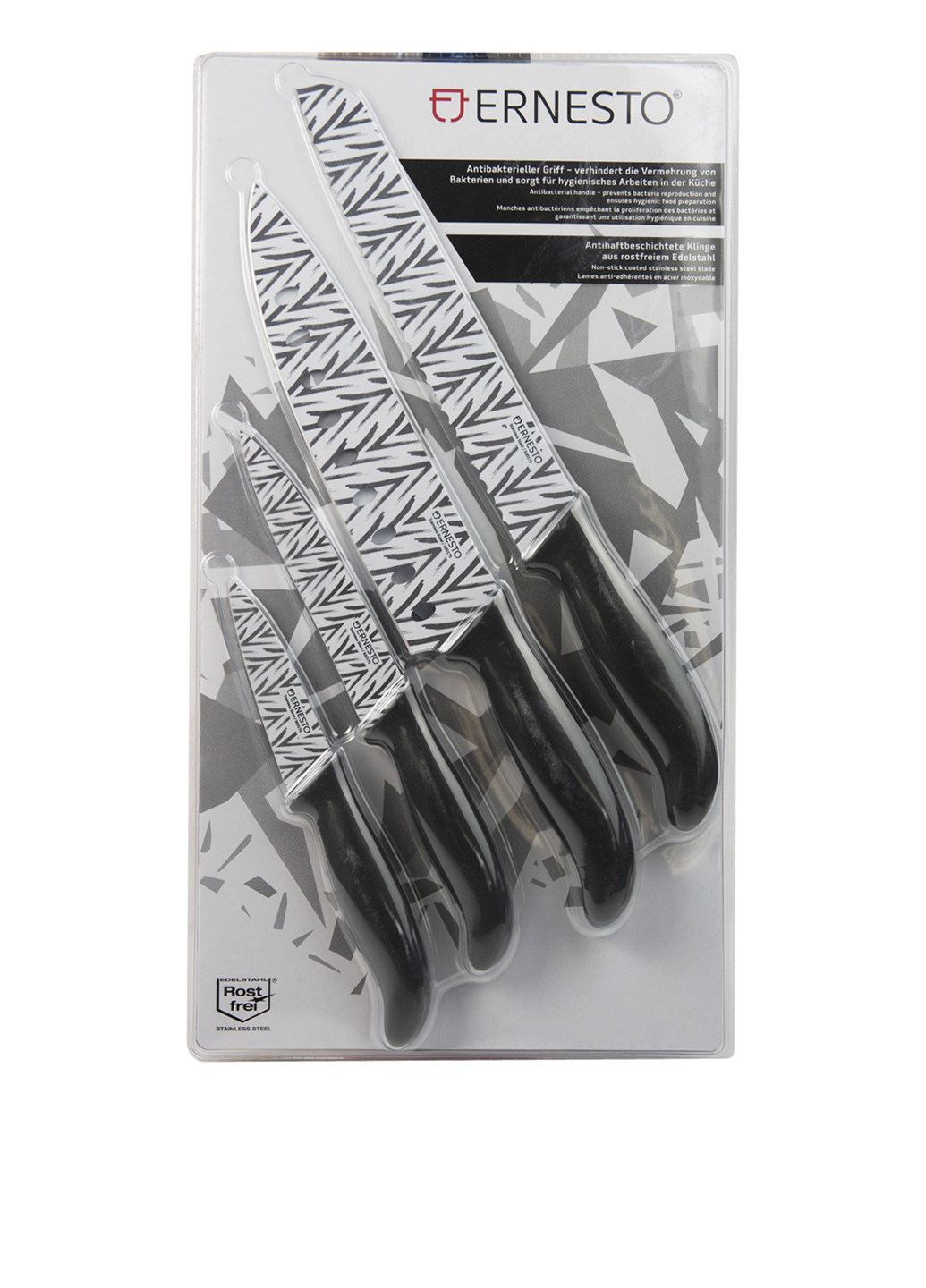 Набор ножей (4 шт.) Ernesto чёрно-белых, нержавеющая сталь, пластик