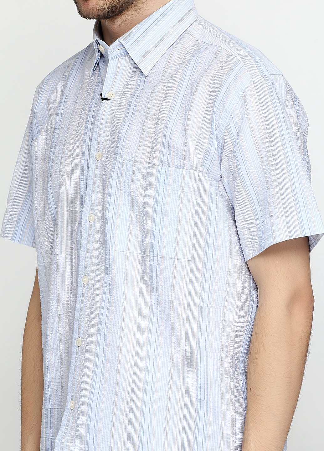 Голубой кэжуал рубашка в полоску Pierre Clarence с коротким рукавом