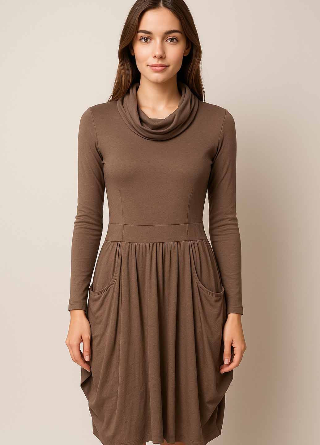 Кавова кежуал сукня балон Sassofono однотонна