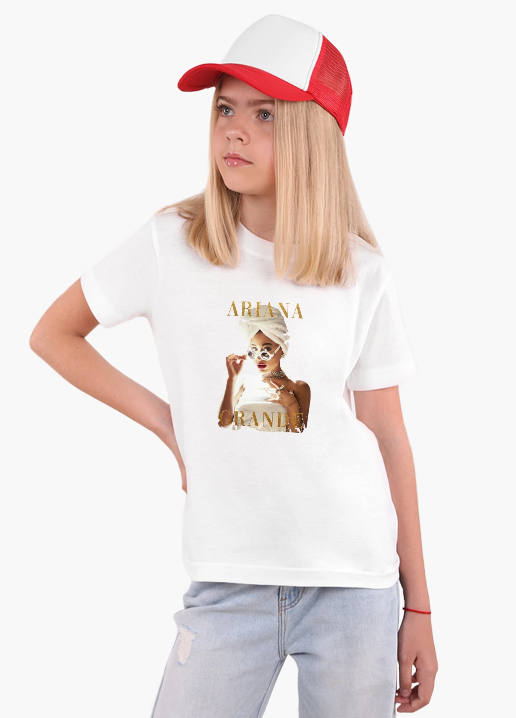 Белая демисезонная футболка детская ариана гранде (ariana grande) белый (9224-1623) 164 см MobiPrint