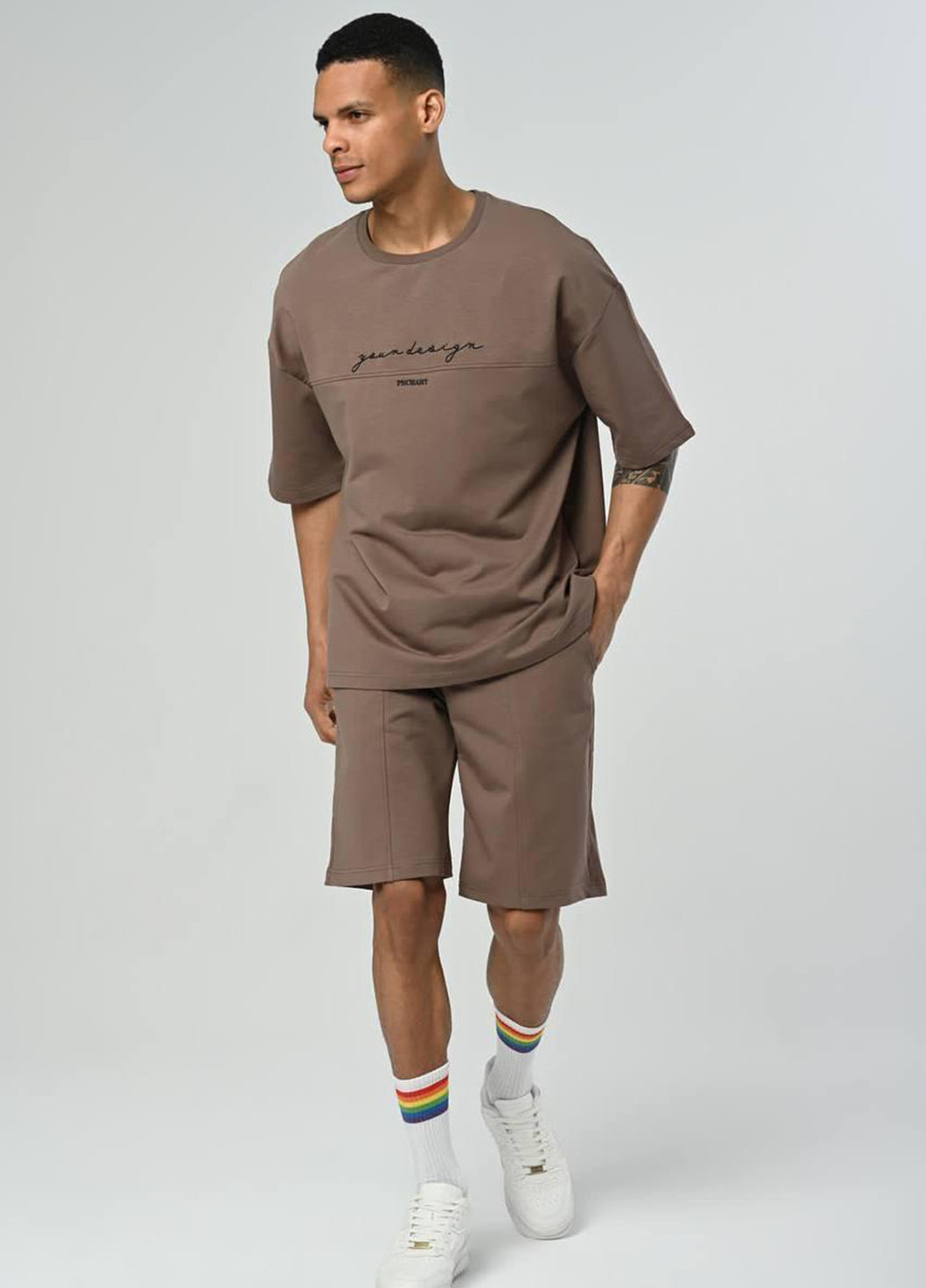 Кавовий літній костюм (футболка, шорти) з шортами No Brand