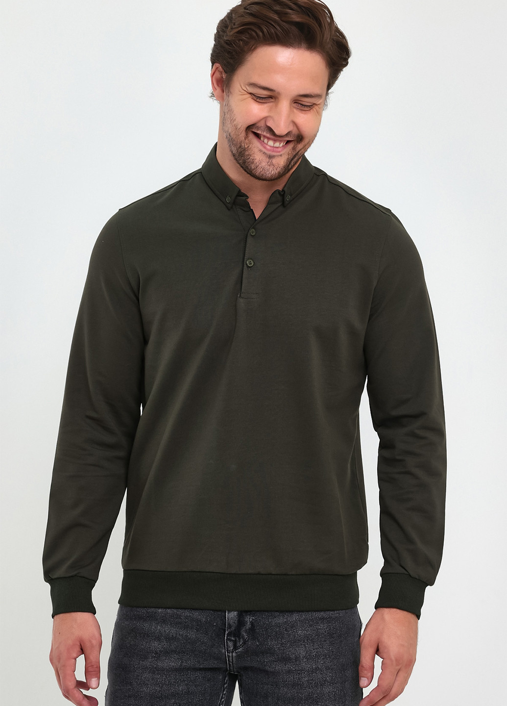 Оливковая (хаки) футболка-поло для мужчин Trend Collection однотонная
