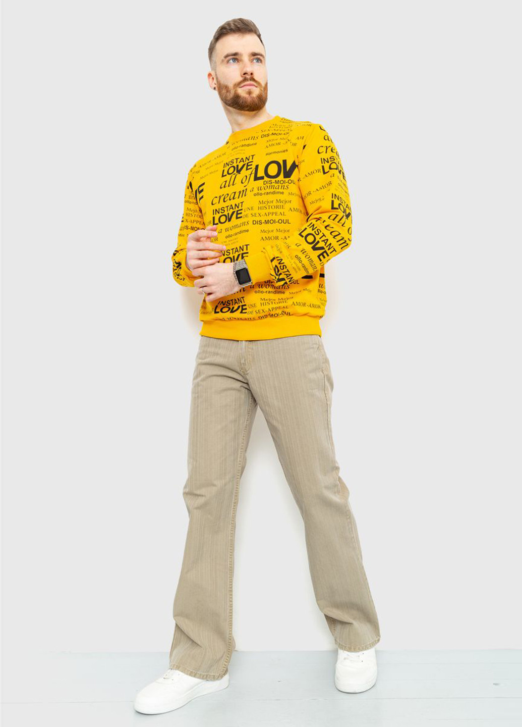 Свитшот Ager - Свободный крой надпись желтый кэжуал хлопок, трикотаж - (258615818)