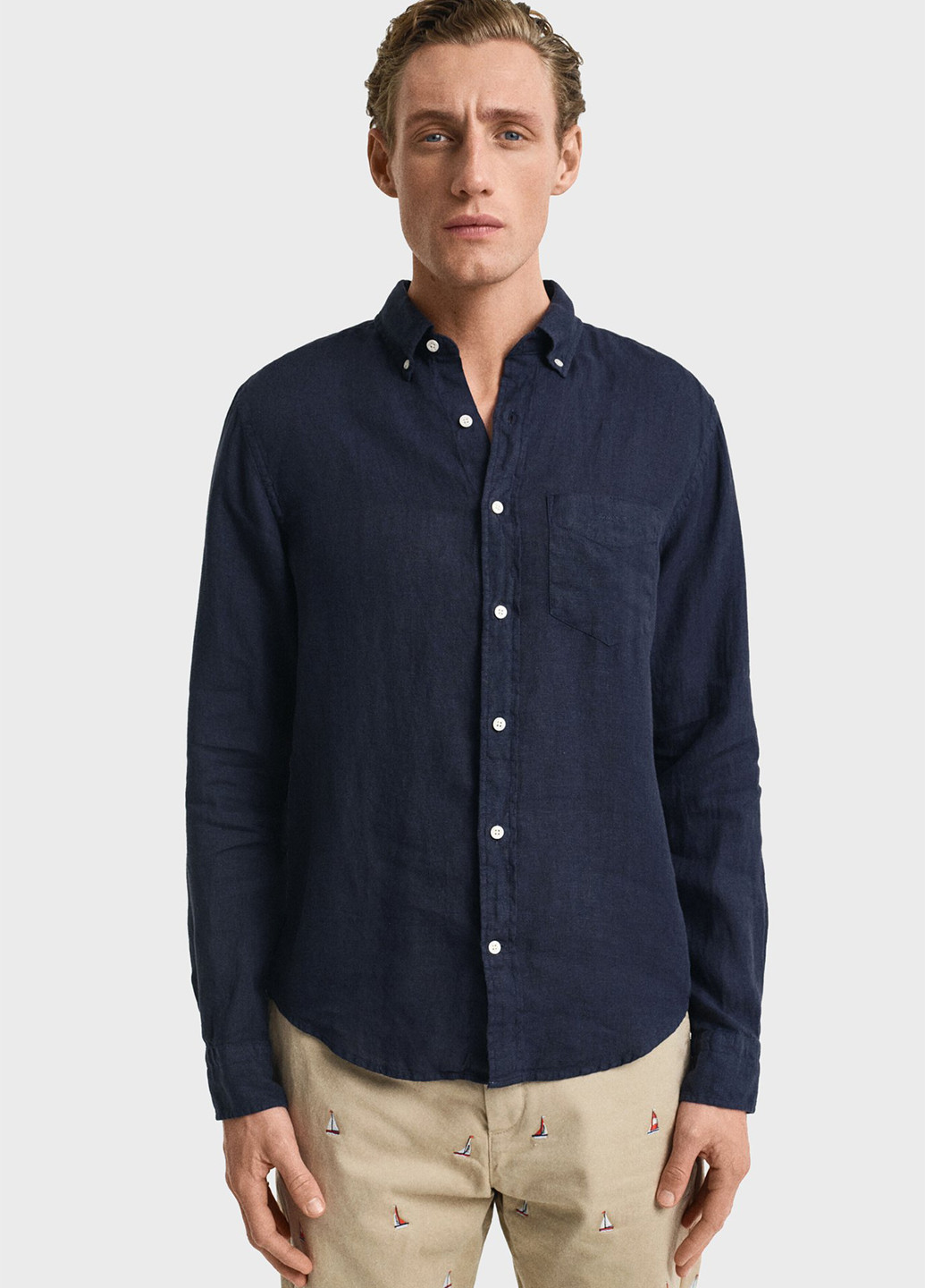 Темно-синяя кэжуал рубашка однотонная Gant