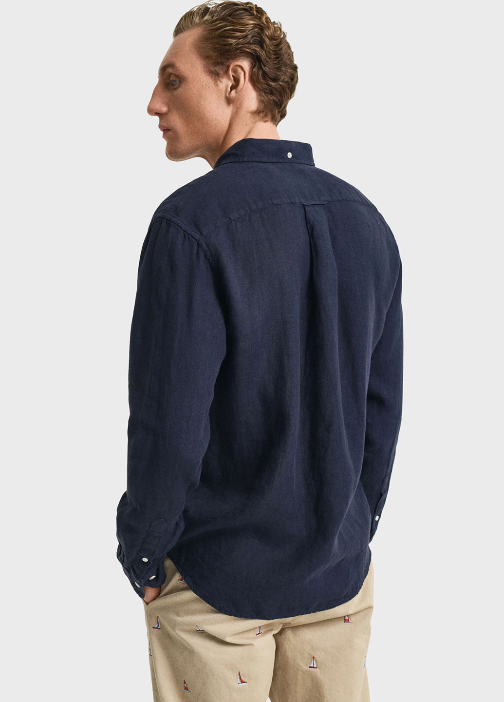 Темно-синяя кэжуал рубашка однотонная Gant