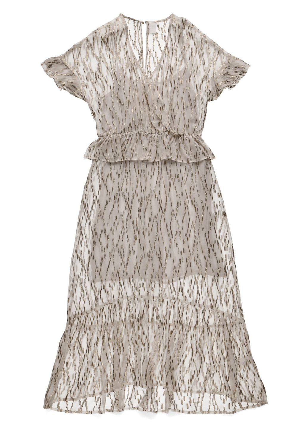 Бежевое коктейльное платье с баской MBYM с абстрактным узором