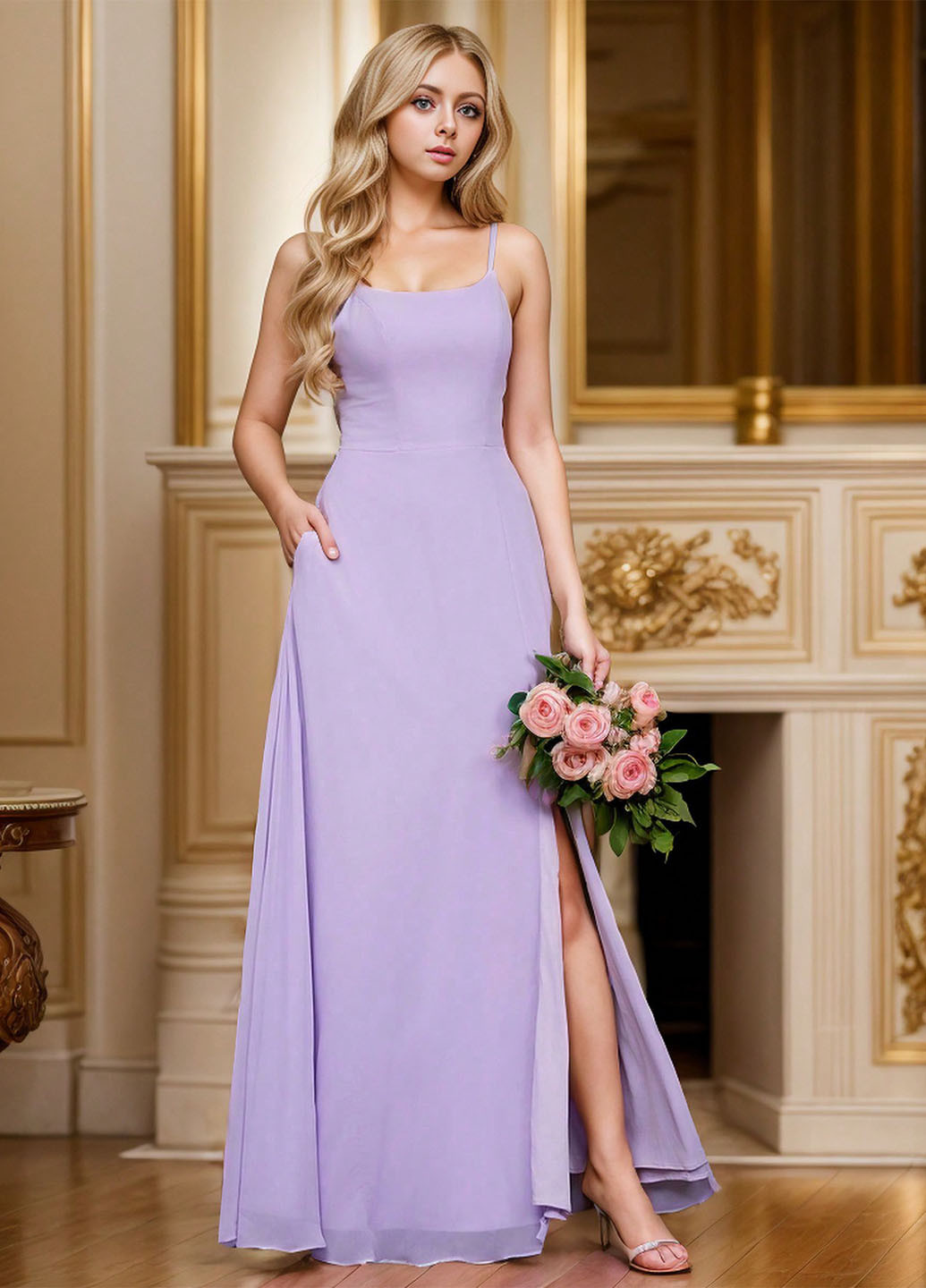 Лиловое вечернее платье а-силуэт SHEIN однотонное