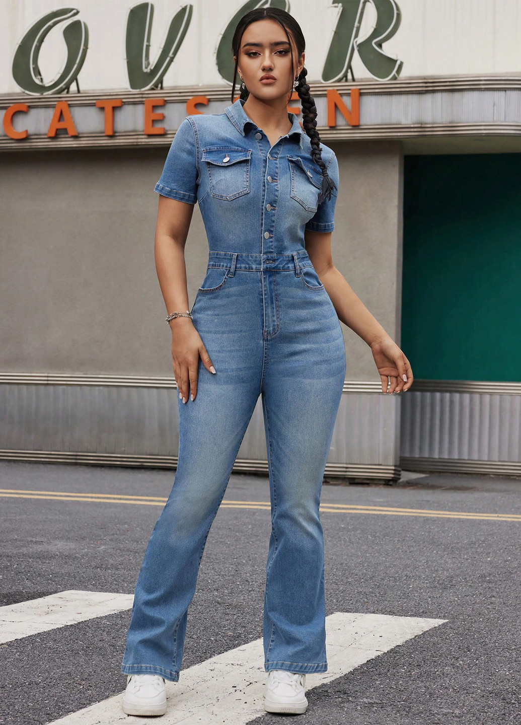Комбинезон SHEIN комбинезон-брюки варенка синий денил хлопок, джинс