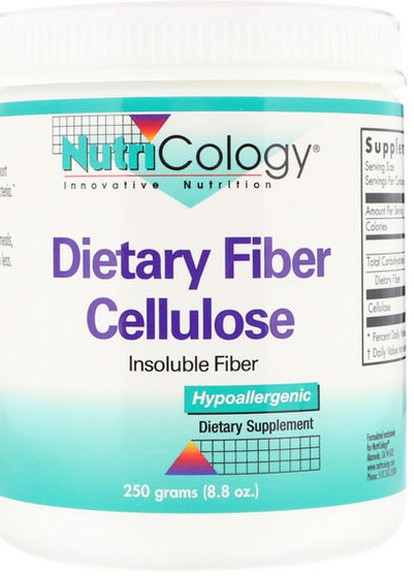 Dietary Fiber Cellulose Powder 8.8 oz 250 g /125 servings/ ARG-52170 NutriCology (256380187)