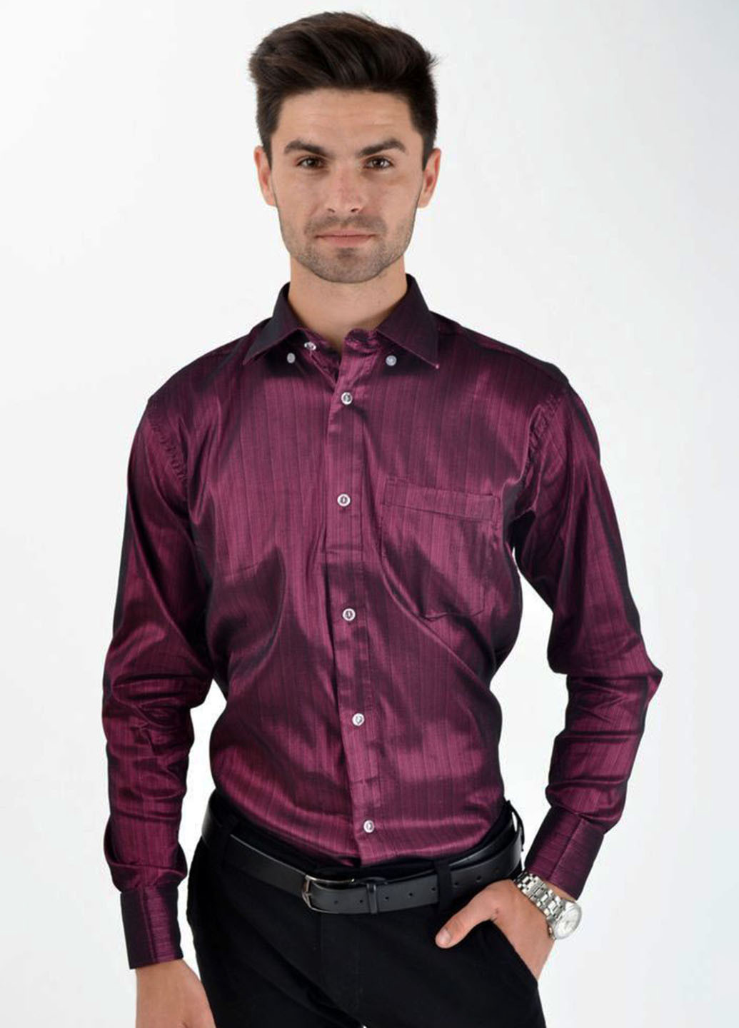 Бордовая кэжуал рубашка однотонная Ager с длинным рукавом