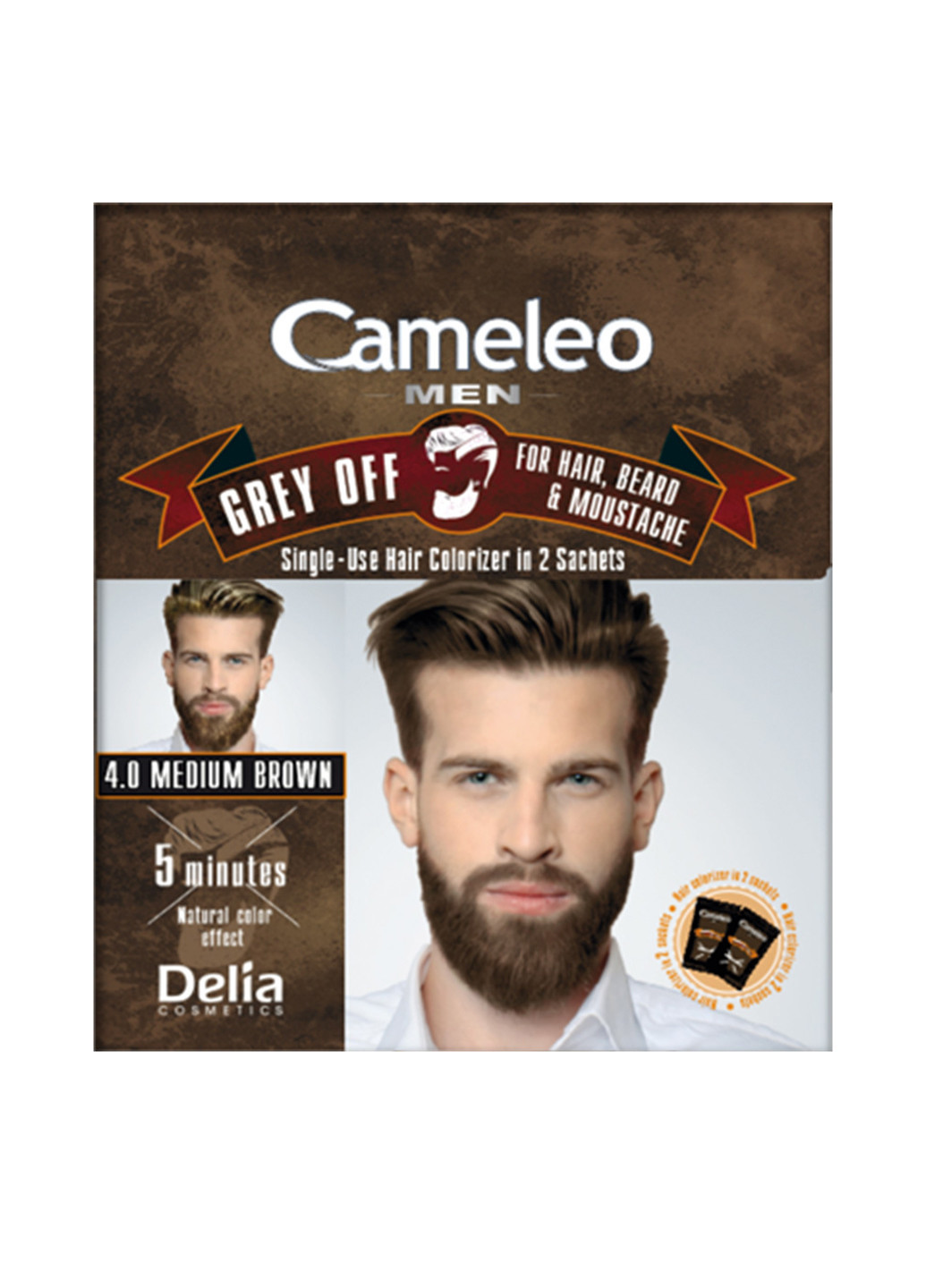 Фарба для чоловіків для волосся, бороди і вусів Cameleo Men Grey Off 4.0 Brown Delia Cosmetics (88099650)