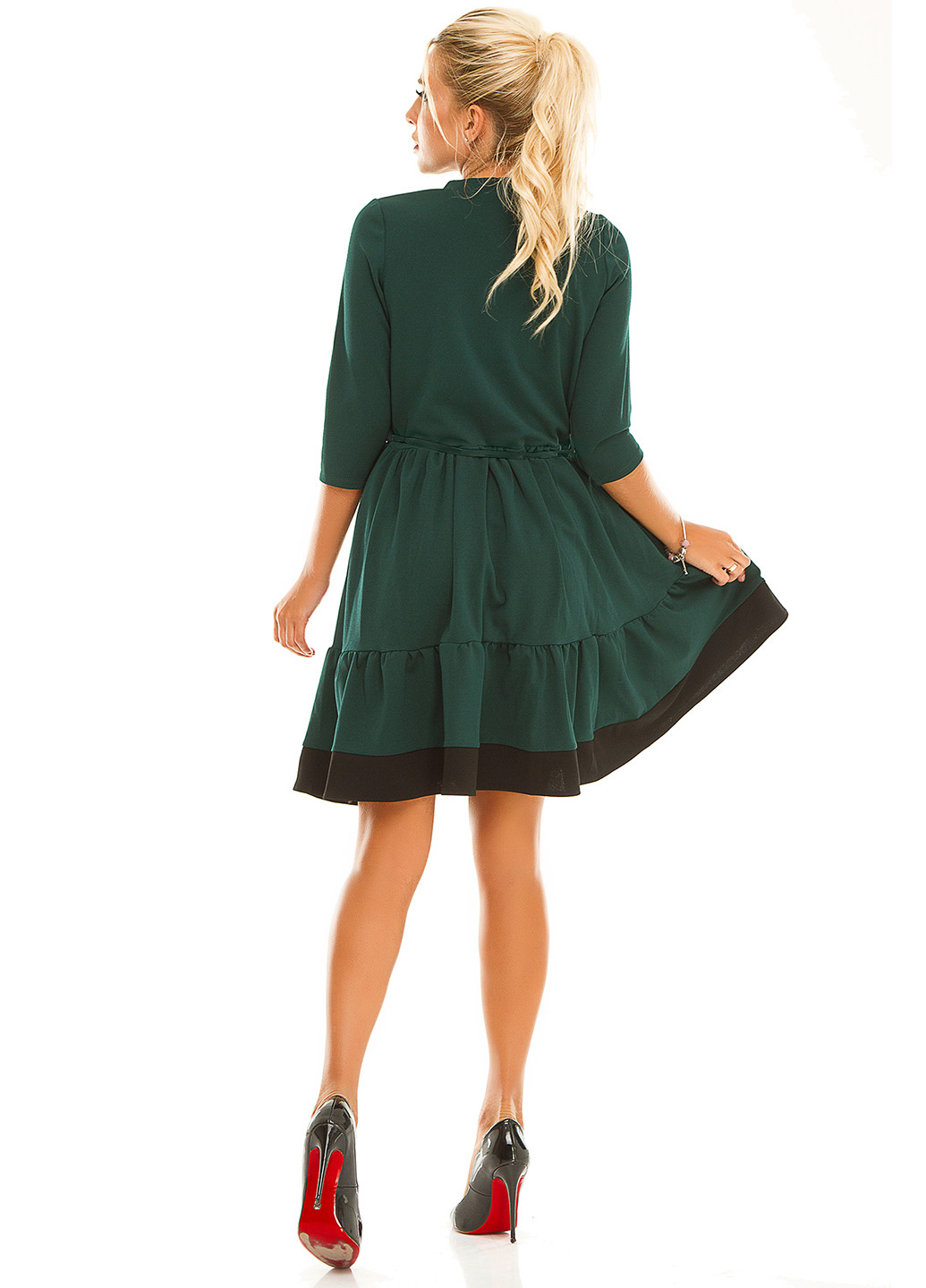 Темно-зеленое кэжуал платье а-силуэт Lady Style однотонное