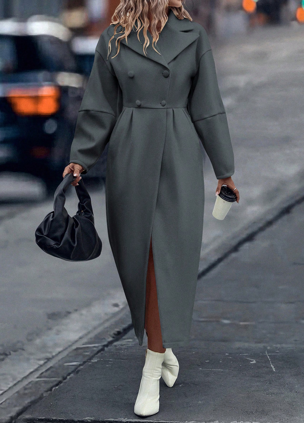 Сіре демісезонне Пальто двобортне SHEIN