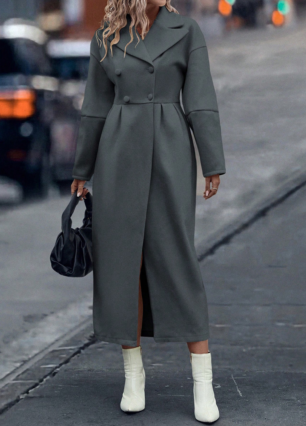 Сіре демісезонне Пальто двобортне SHEIN