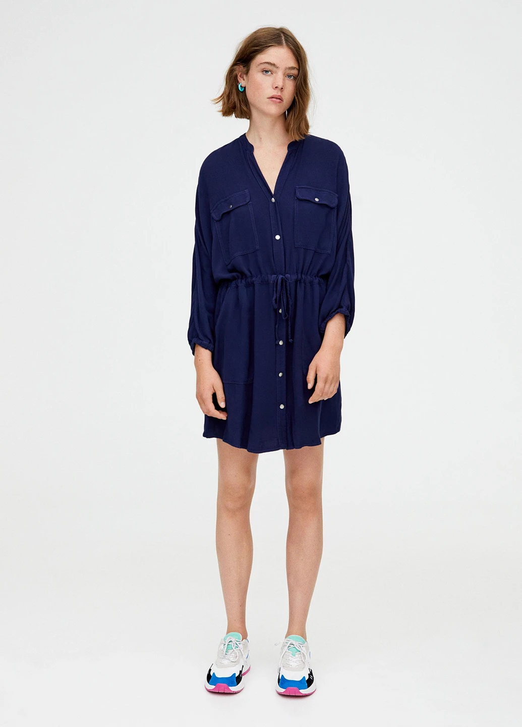 Темно-синее кэжуал платье Pull & Bear однотонное