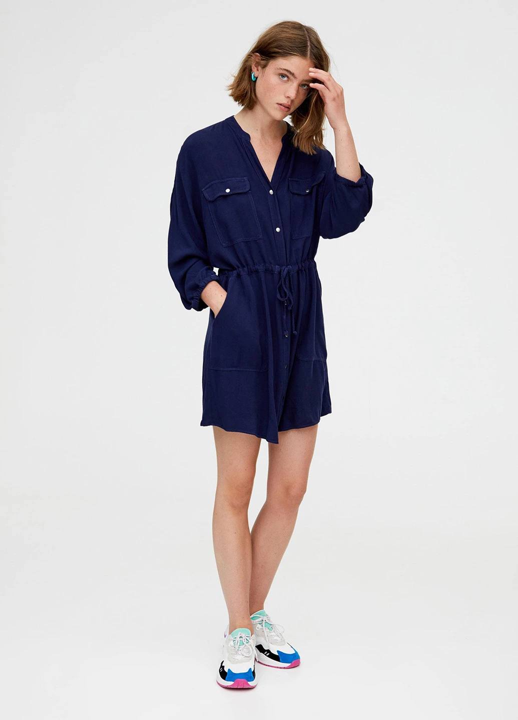 Темно-синее кэжуал платье Pull & Bear однотонное