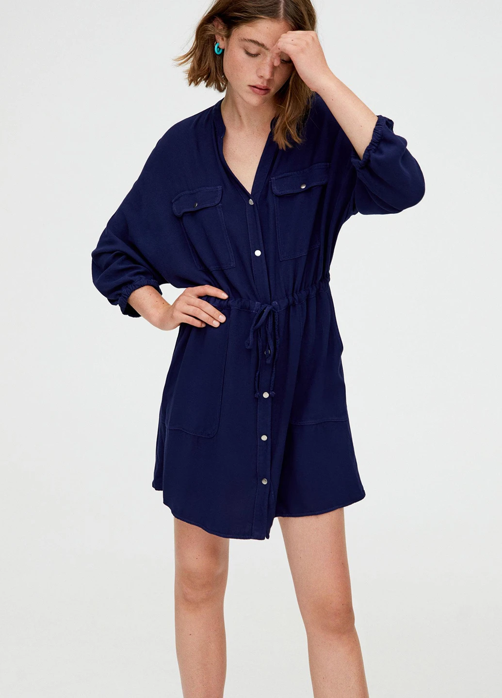Темно-синее кэжуал платье Pull & Bear однотонное
