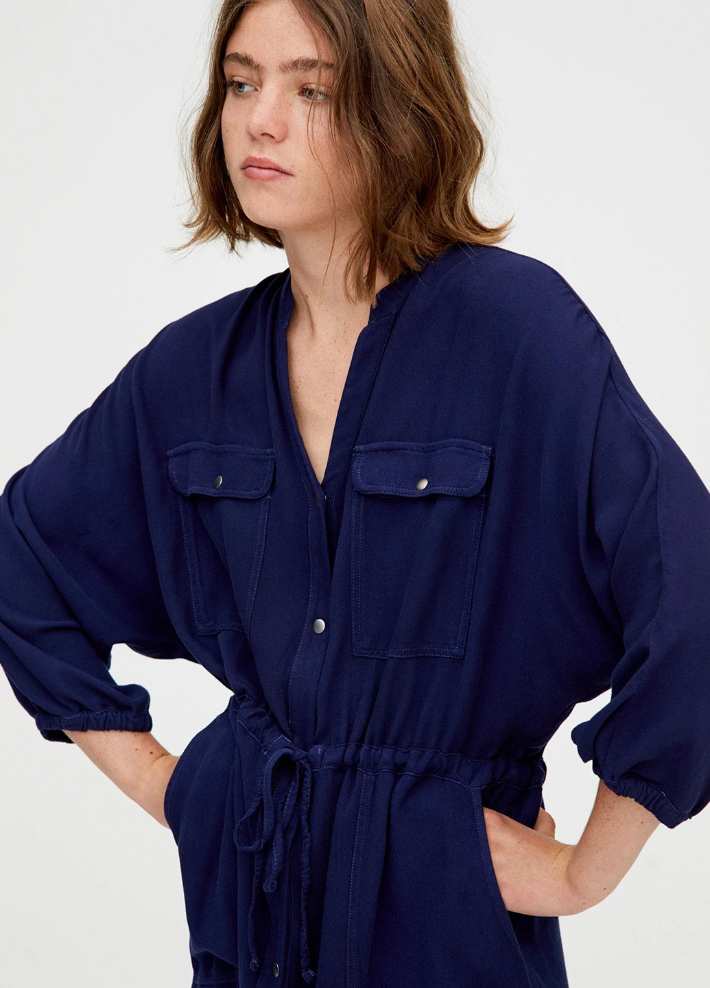 Темно-синее кэжуал платье Pull & Bear однотонное