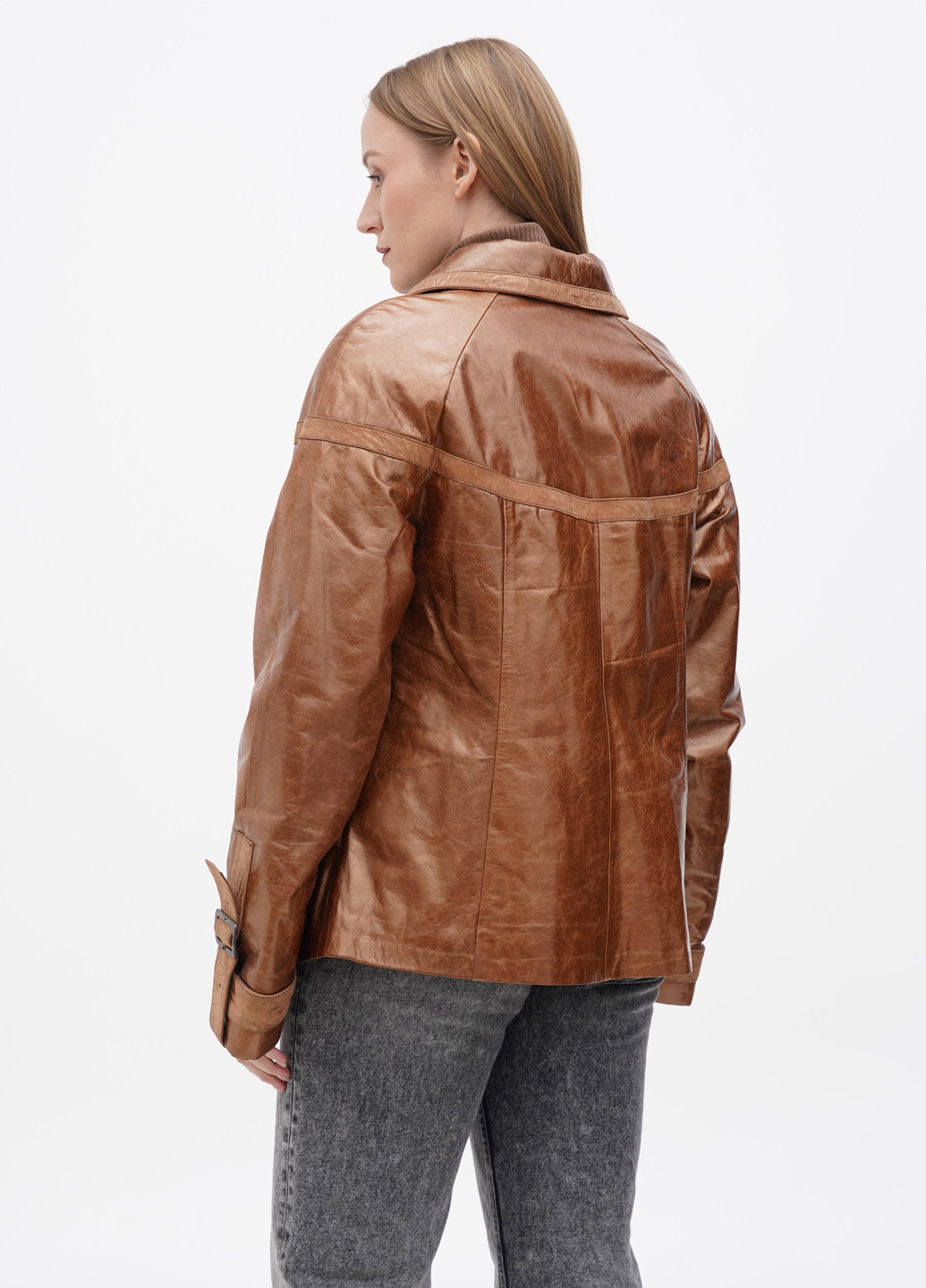 Світло-коричнева демісезонна куртка шкіряна STOK