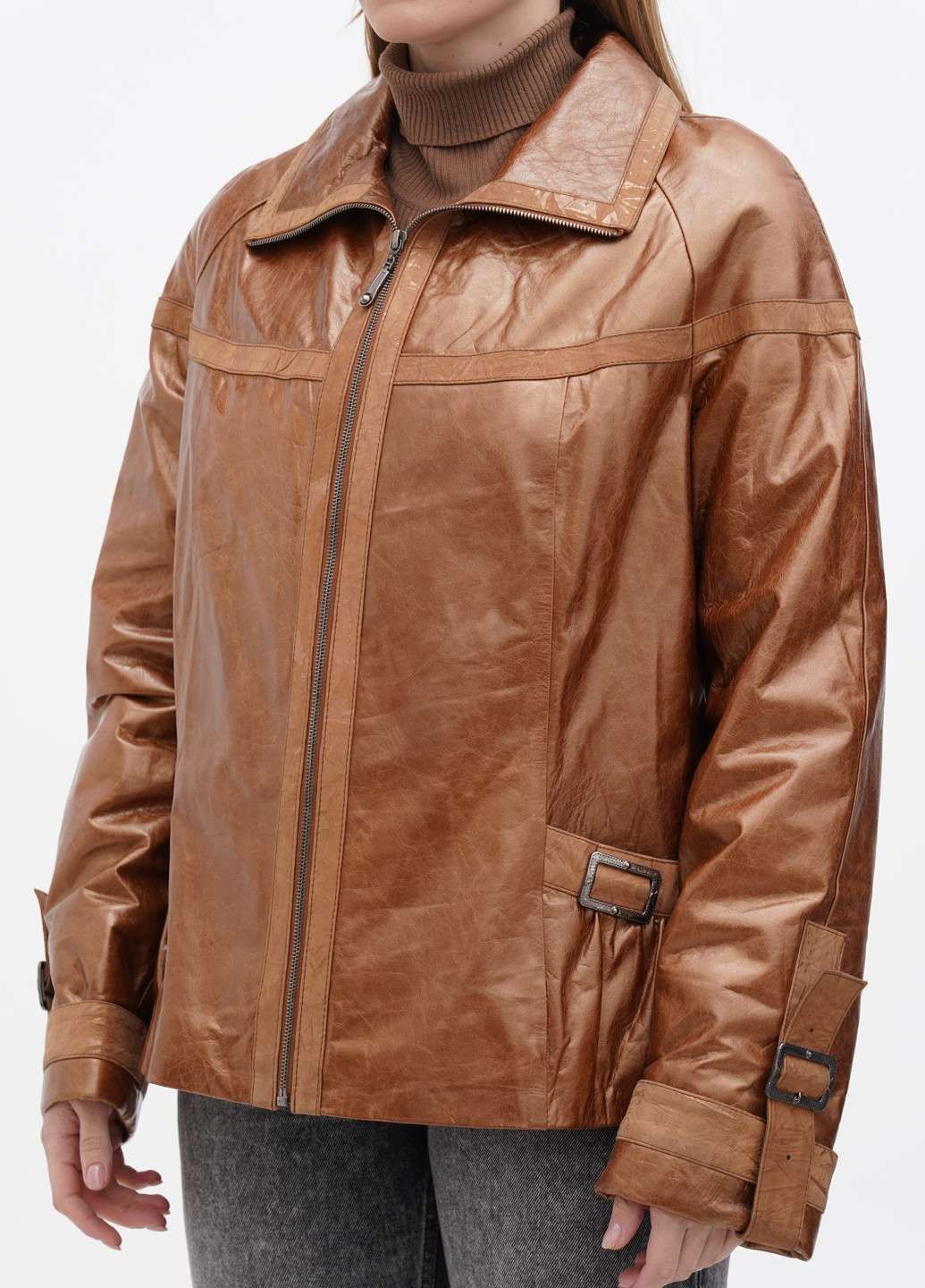 Світло-коричнева демісезонна куртка шкіряна STOK