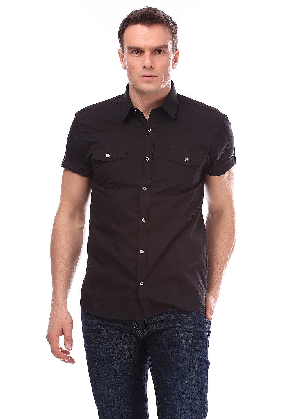 Черная кэжуал рубашка однотонная Selected с коротким рукавом
