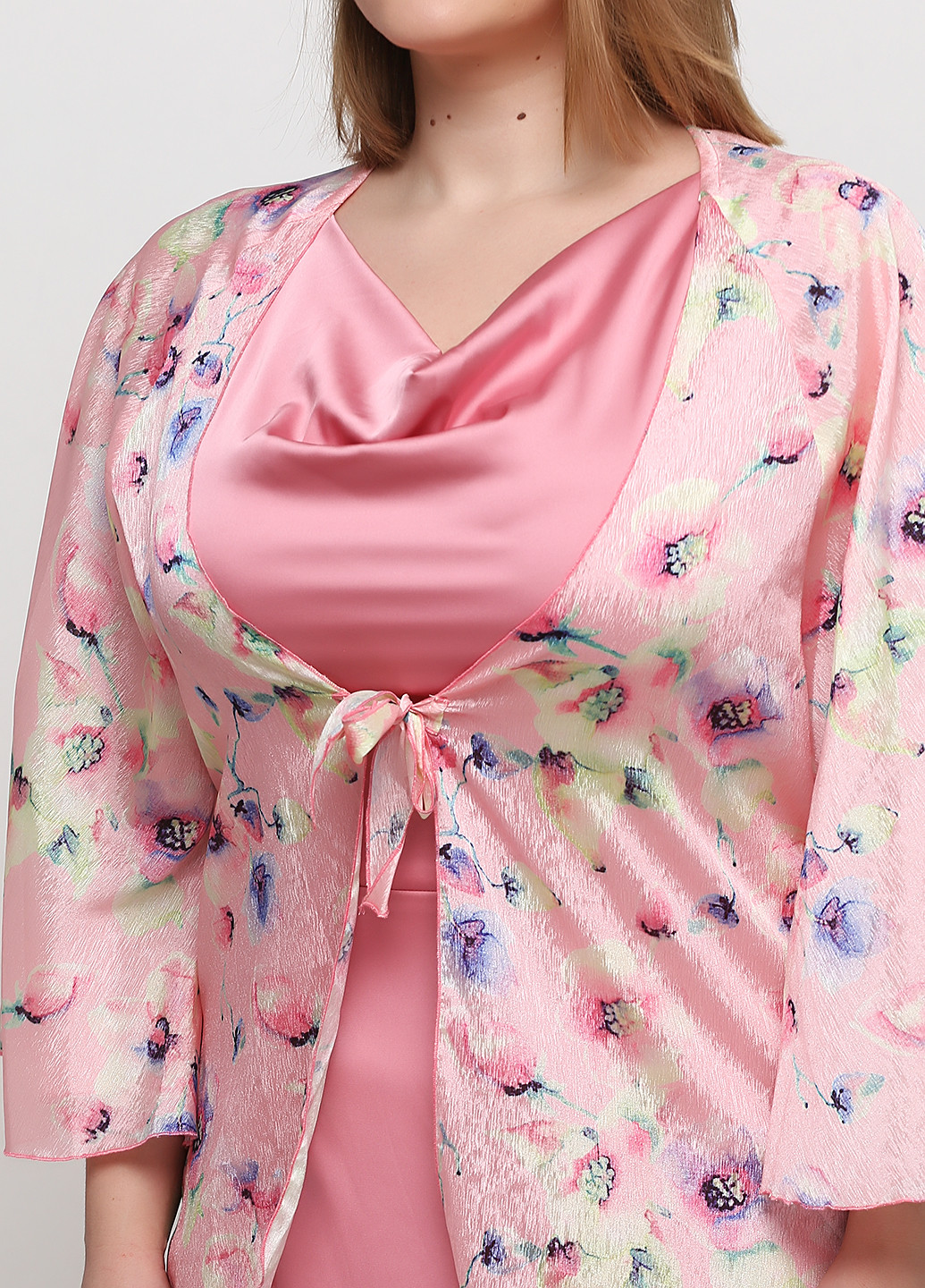 Розовый летний комплект (платье, накидка) Алеся