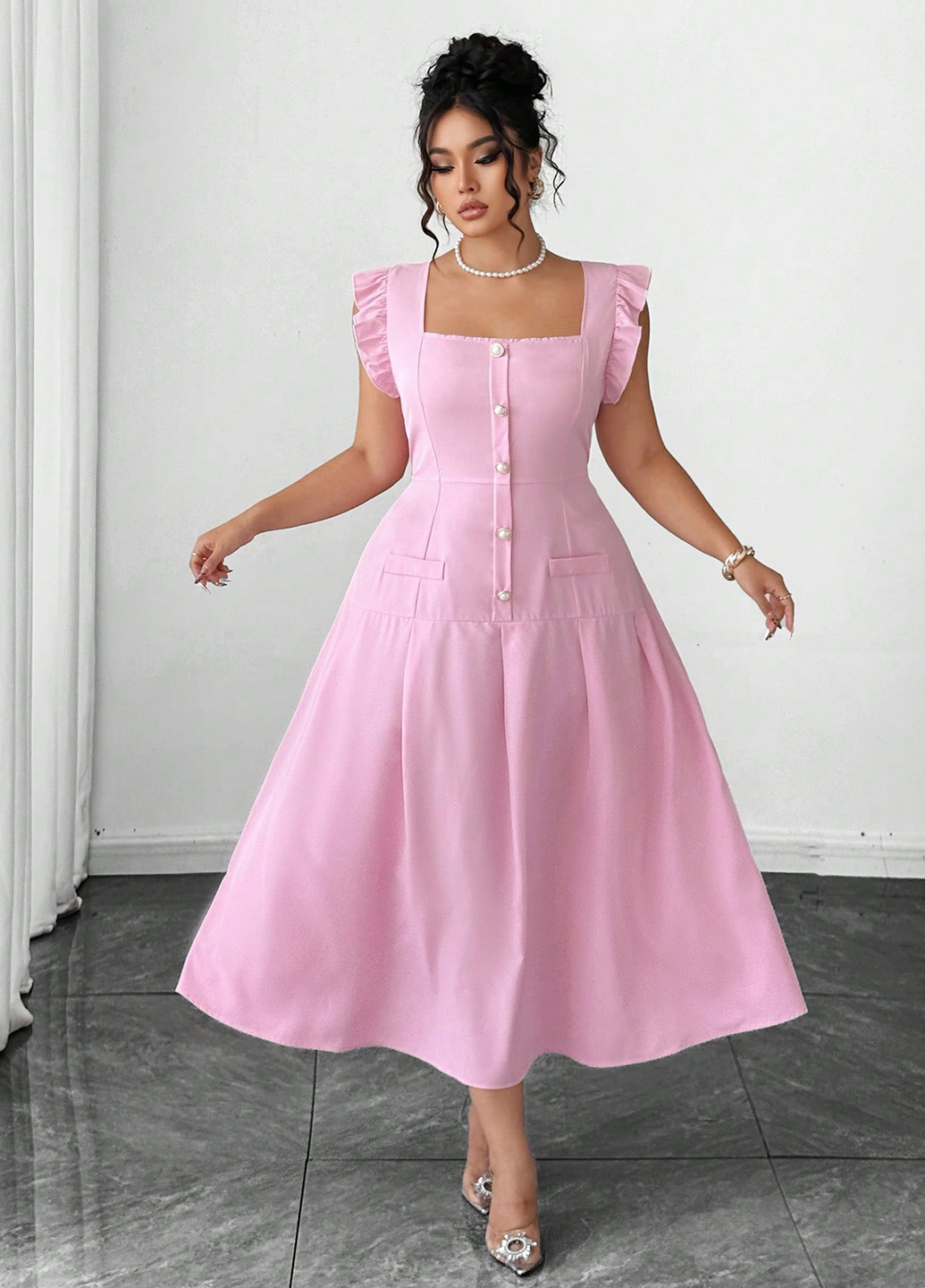 Рожева кежуал сукня кльош SHEIN однотонна