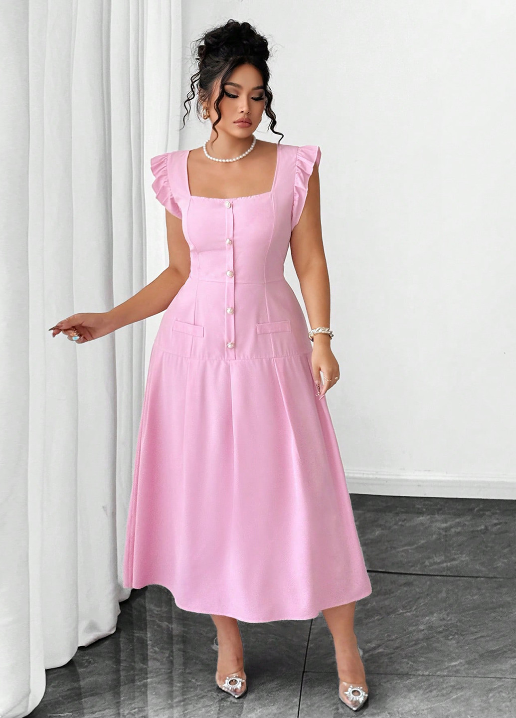 Рожева кежуал сукня кльош SHEIN однотонна