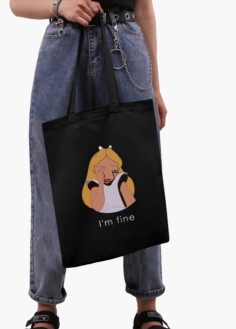 Еко сумка шоппер черная Алиса я в порядке Дисней (Alice I'm fine Disney) (9227-1440-BK) MobiPrint (236390011)