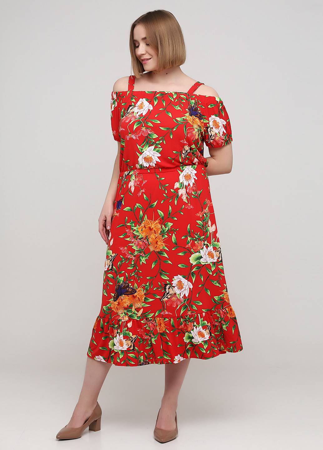 Красное кэжуал платье клеш Avon с цветочным принтом