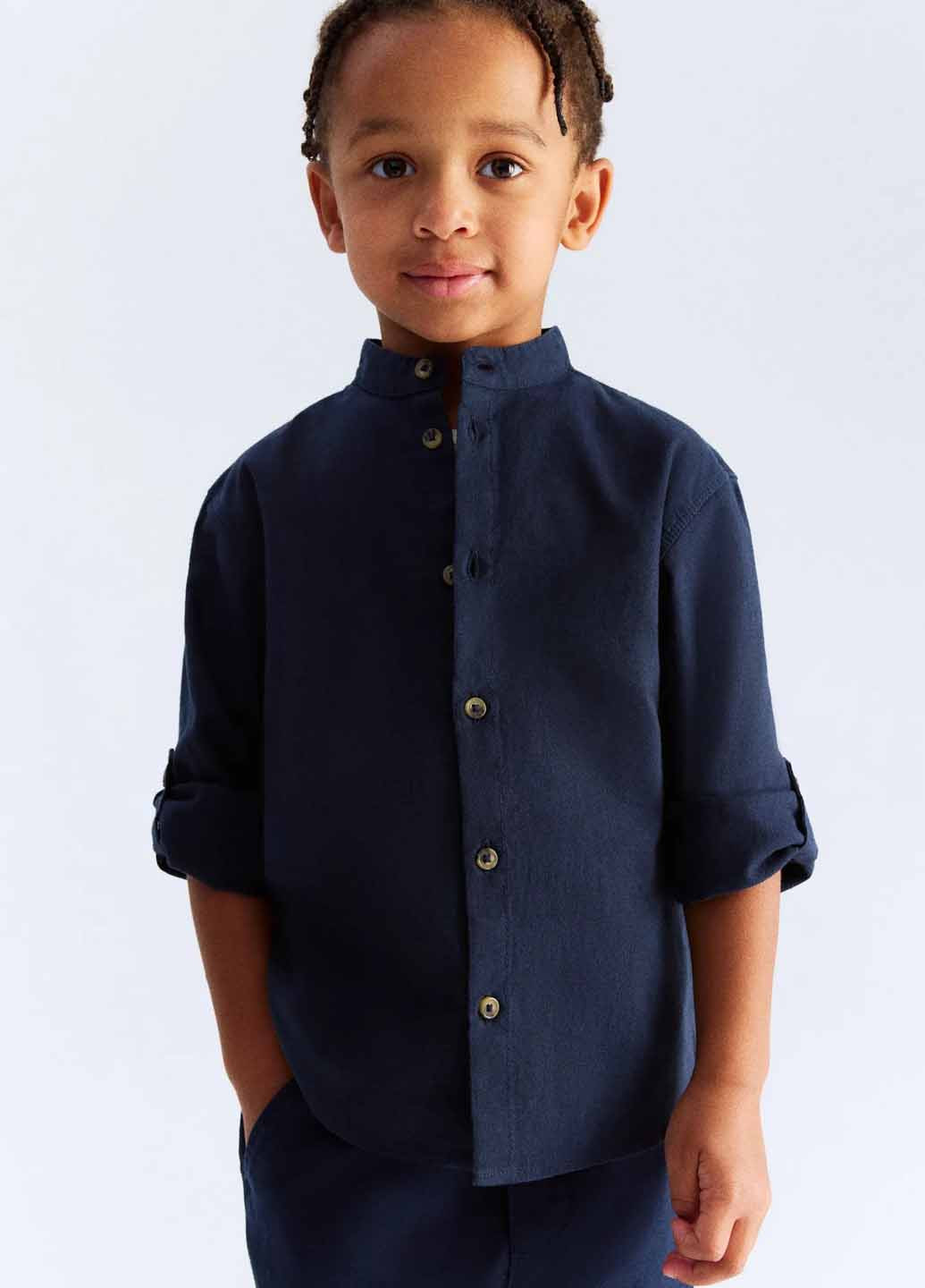 Темно-синяя кэжуал рубашка однотонная H&M