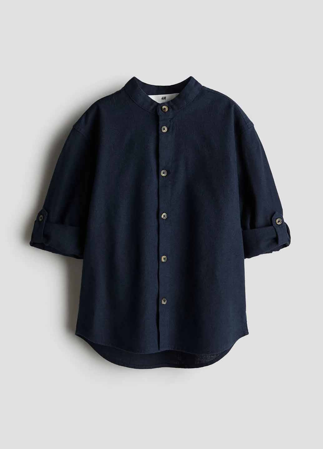 Темно-синяя кэжуал рубашка однотонная H&M