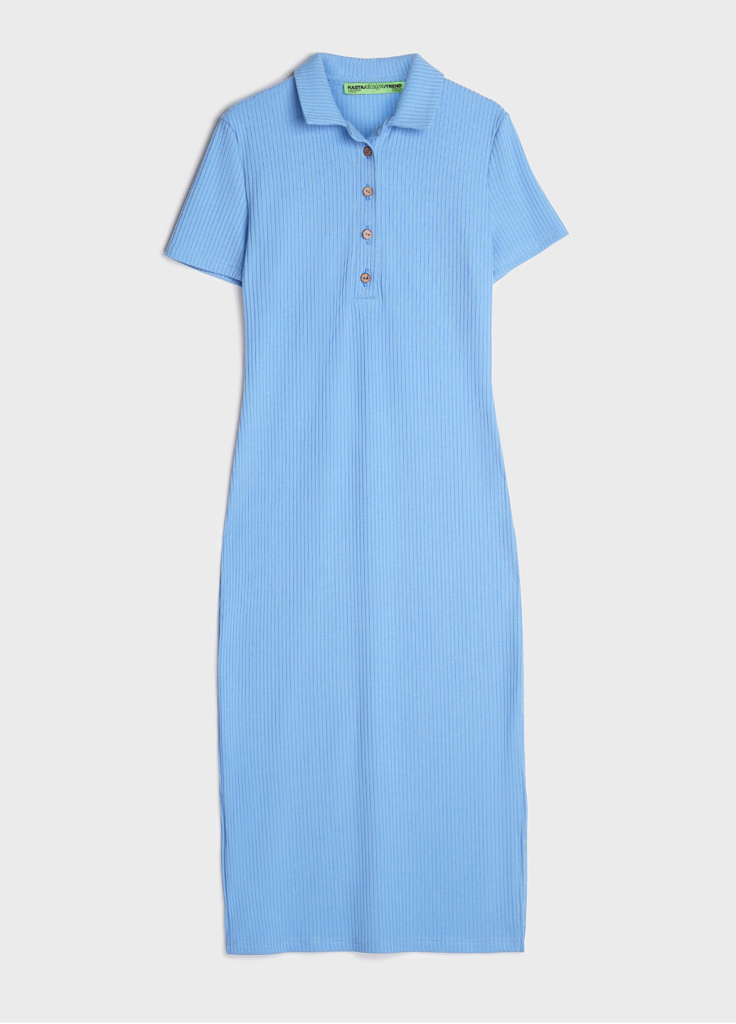Блакитна кежуал сукня жіноча міді з коротким рукавом, коміром та застібкою-поло на ґудзиках поло KASTA design однотонна