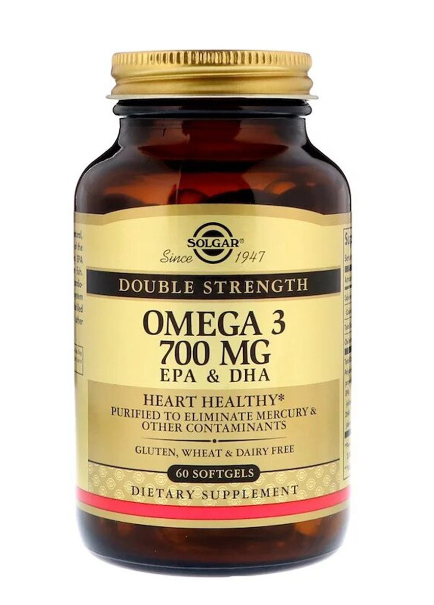 Омега-3, ЭПК и ДГК, Triple Strength, 700 мг,, 60 желатиновых капсул Solgar (225714545)