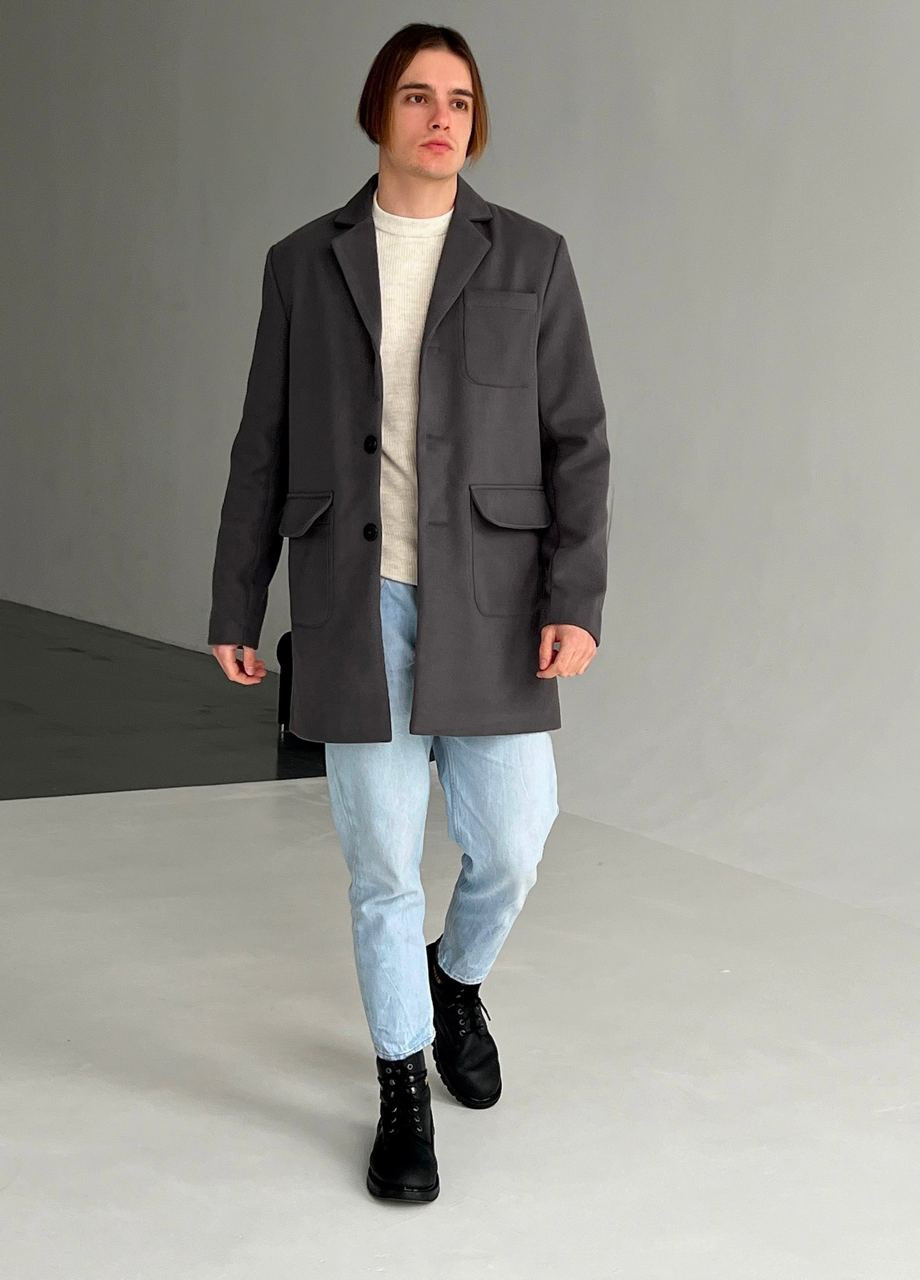 Серое демисезонное Кашемировое мужское пальто No Brand