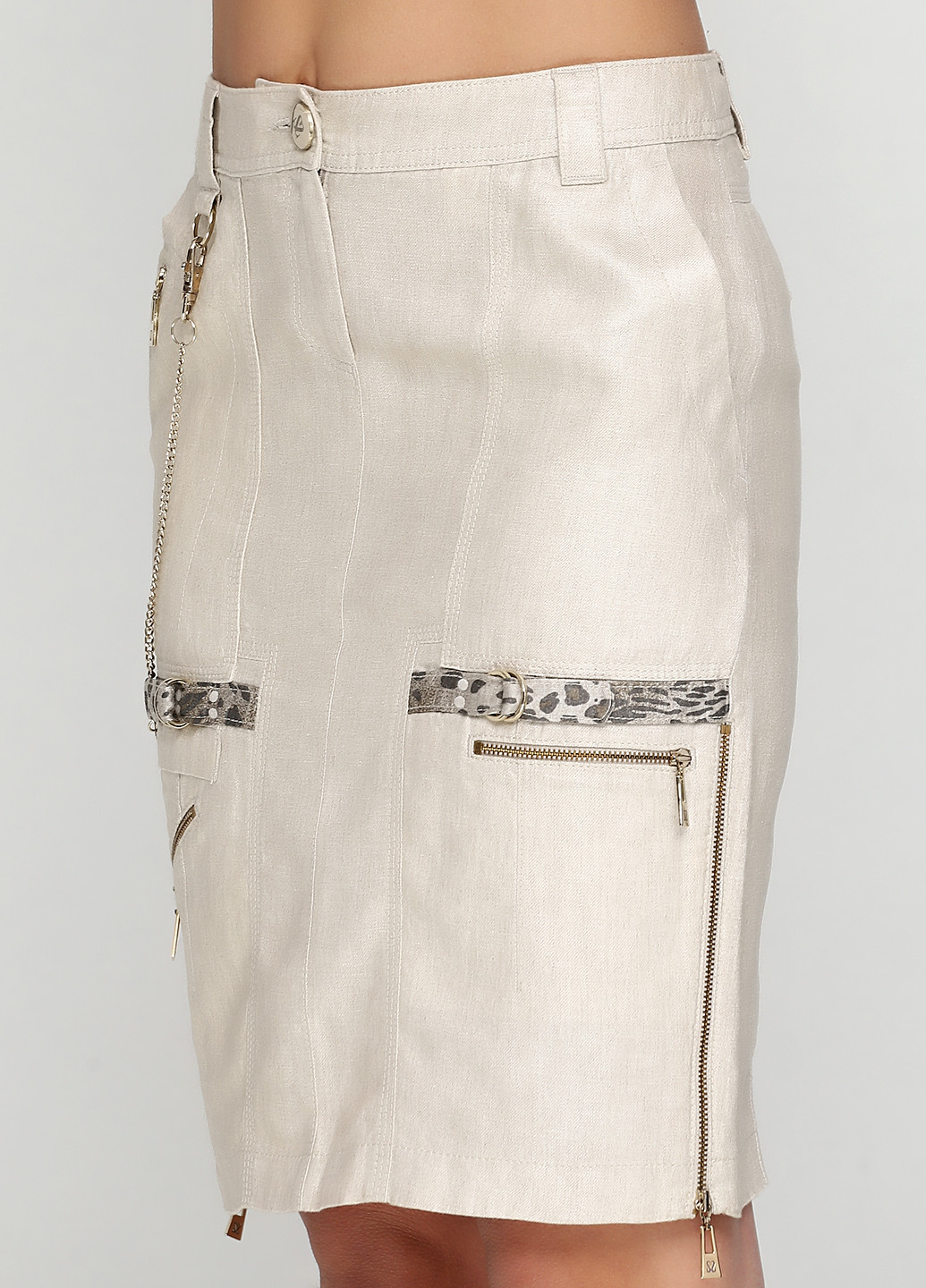 Бежевая кэжуал с анималистичным узором юбка Sassofono мини