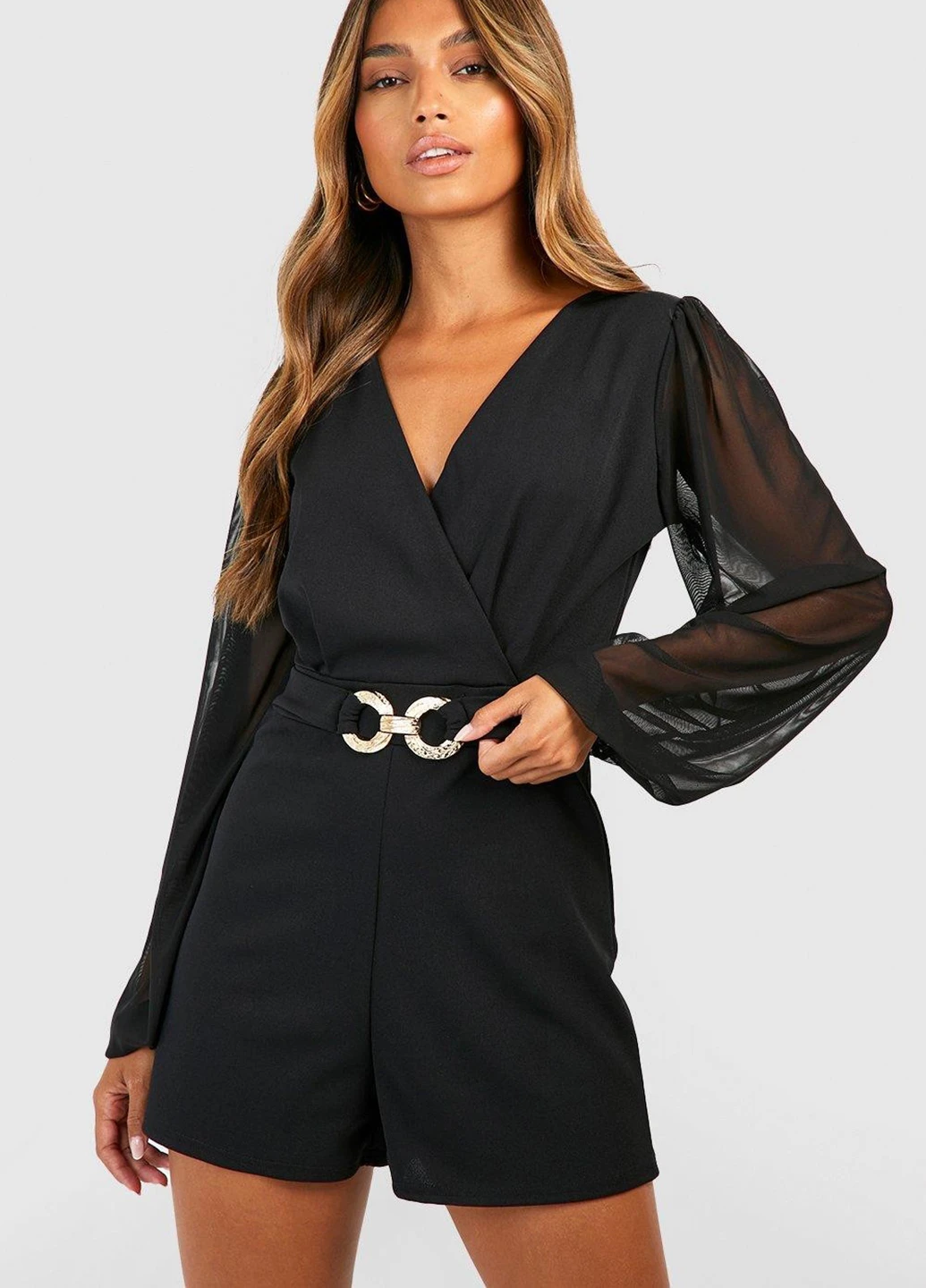 Комбинезон Boohoo комбинезон-шорты однотонный чёрный кэжуал полиэстер