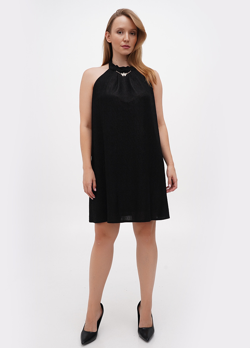 Чорна кежуал, коктейльна сукня з відкритою спиною Sassofono однотонна