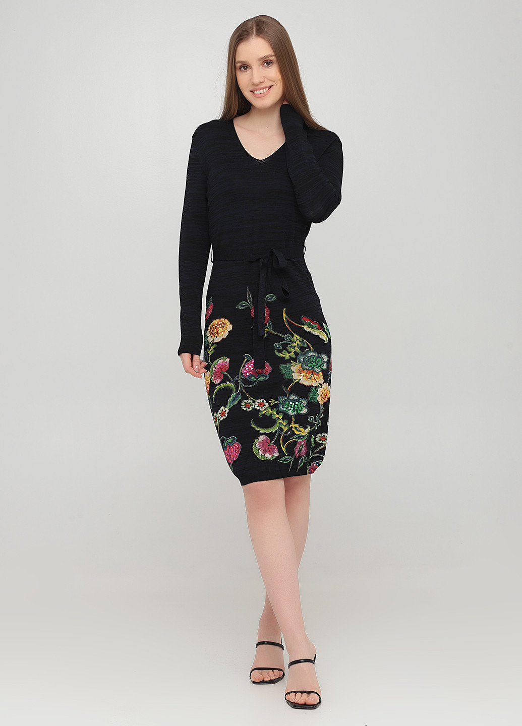 Чорна кежуал сукня сукня светр Desigual з квітковим принтом