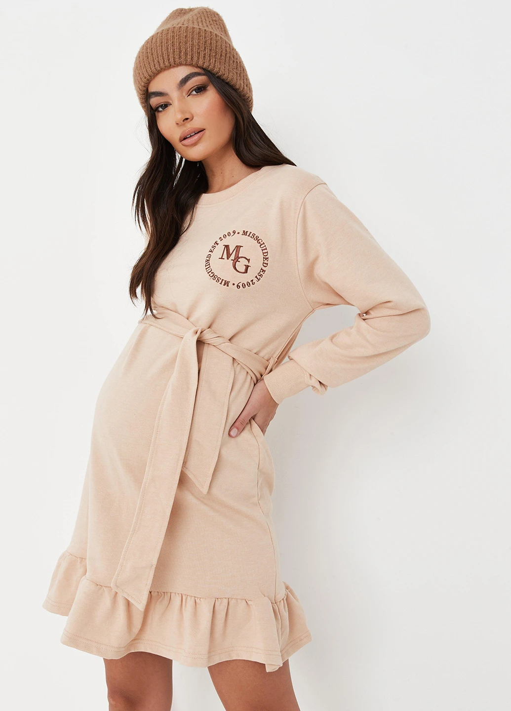 Бежева кежуал сукня кльош Missguided з логотипом