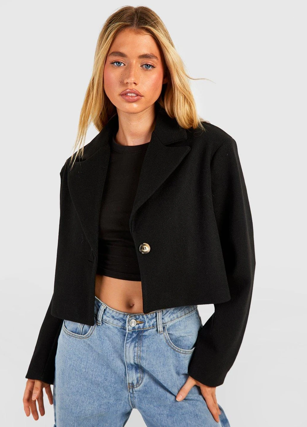 Черное Кэжуал полупальто однобортное Boohoo однотонное