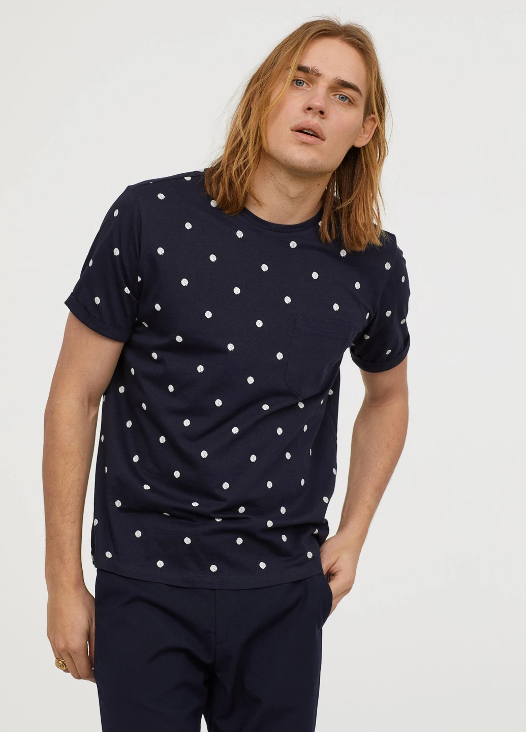 Темно-синяя хлопковая футболка H&M