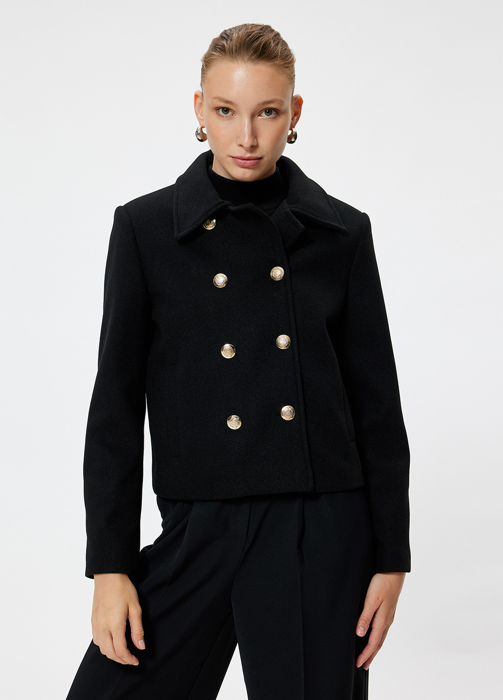 Черное Кэжуал полупальто двубортное KOTON однотонное