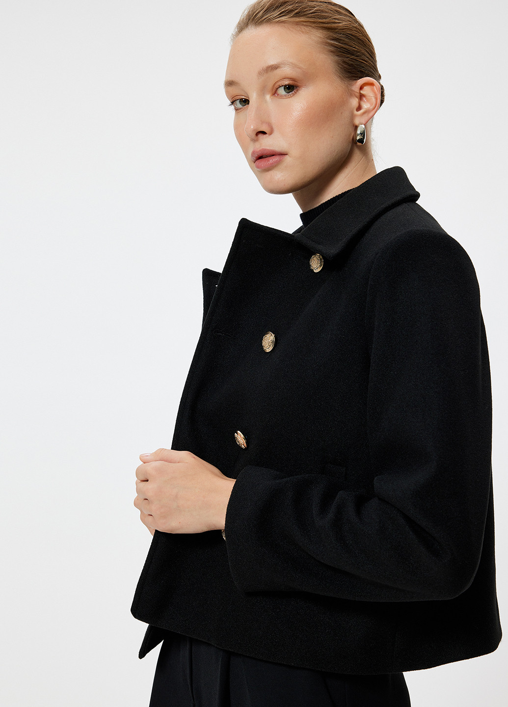 Черное Кэжуал полупальто двубортное KOTON однотонное