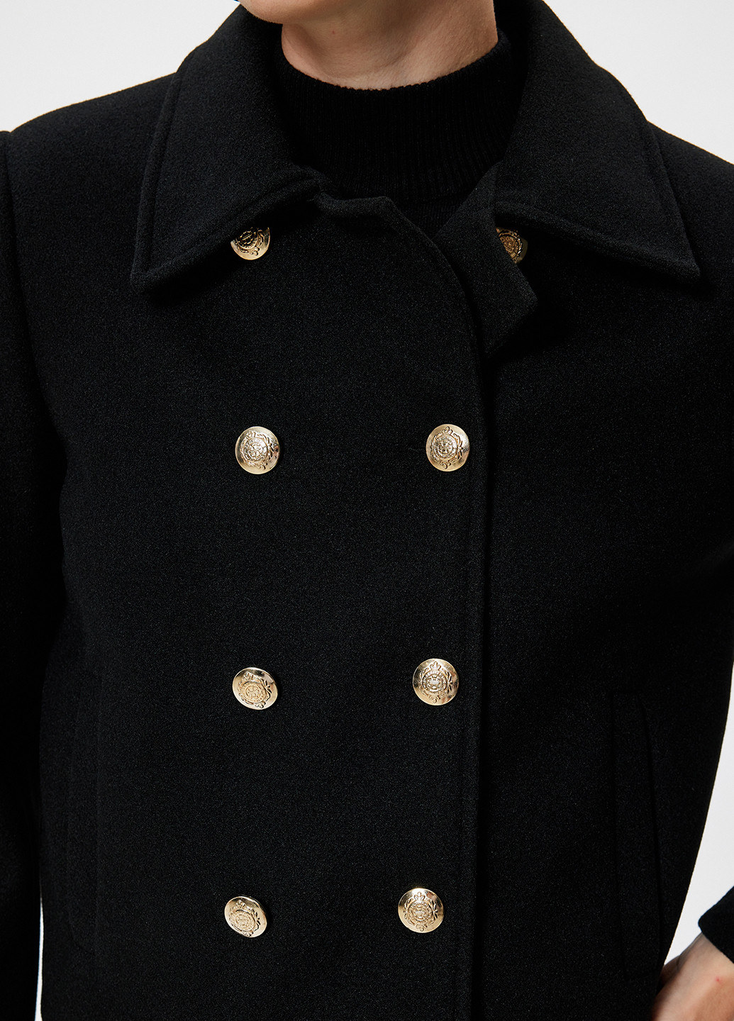 Черное Кэжуал полупальто двубортное KOTON однотонное